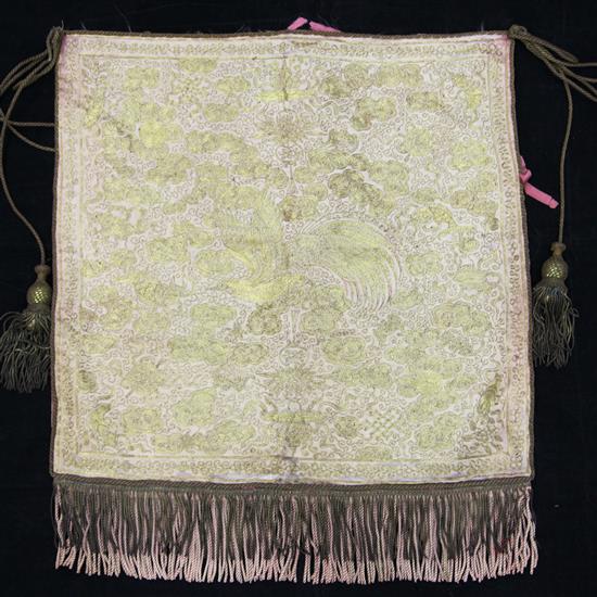 A Chinese silk and gilt wrapped paper thread hanging, late 19th / early 20th century, 59.5 x 51cm